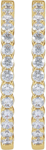 14K Gold Round Lab-Grown Diamond Inside-Outside Hoop Earrings – 1.5-3mm Stones - Yellow Gold - view 8