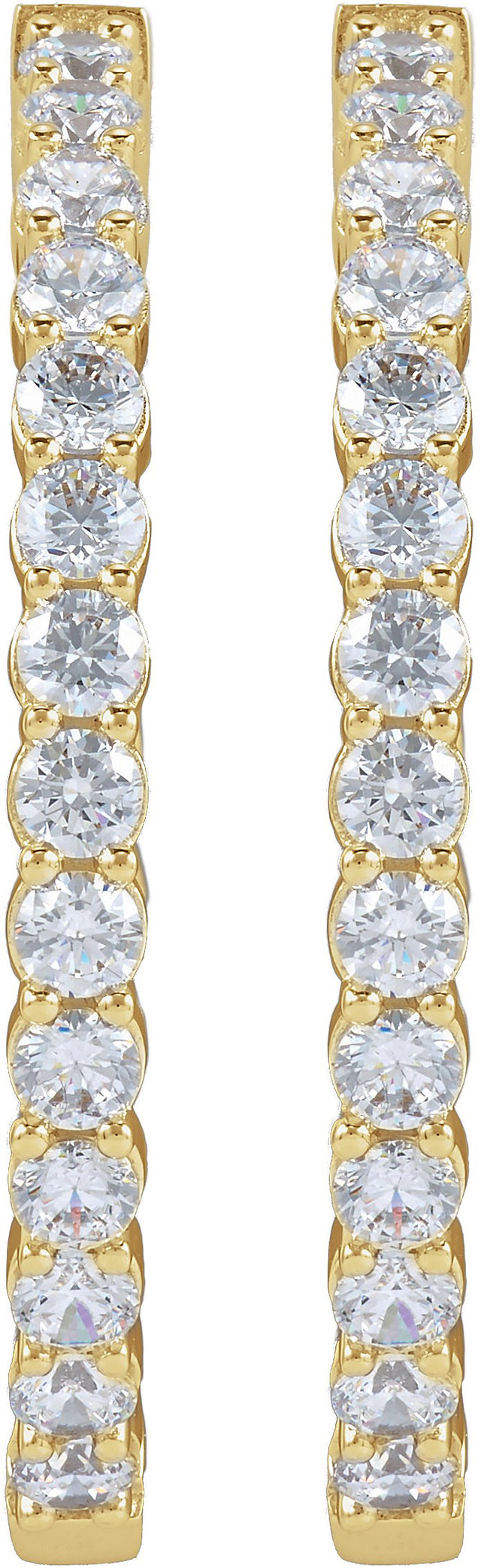 14K Gold Round Lab-Grown Diamond Inside-Outside Hoop Earrings – 1.5-3mm Stones - Yellow Gold - view 8