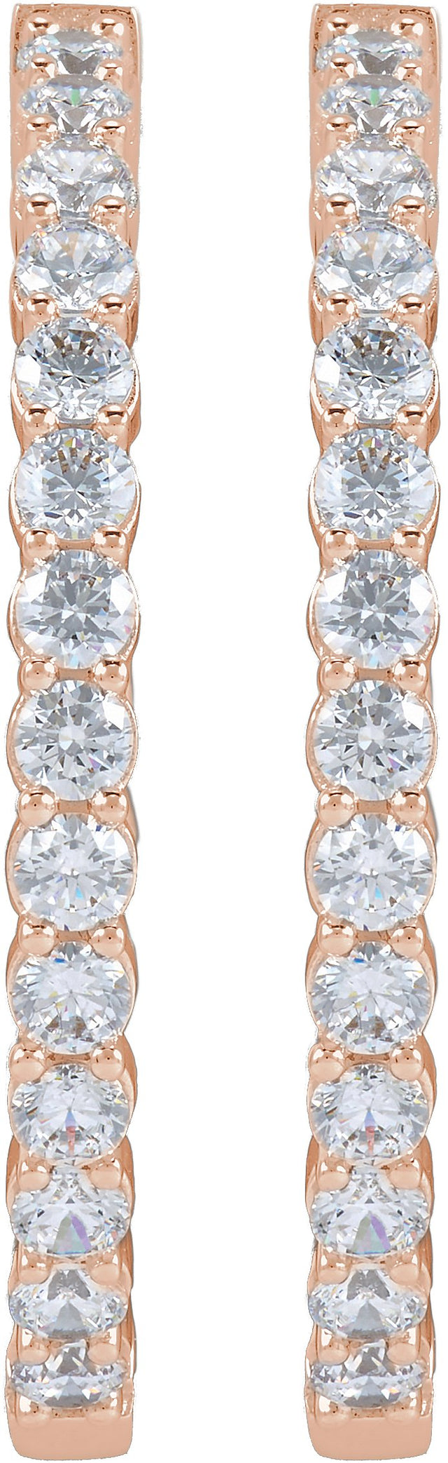14K Gold Round Lab-Grown Diamond Inside-Outside Hoop Earrings – 1.5-3mm Stones - Rose Gold - view 10