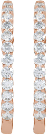 14K Gold Round Lab-Grown Diamond Inside-Outside Hoop Earrings – 1.5-3mm Stones - Rose Gold - view 11