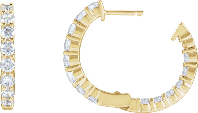 14K Gold Round Lab-Grown Diamond Inside-Outside Hoop Earrings – 1.5-3mm Stones - Yellow Gold - view 12