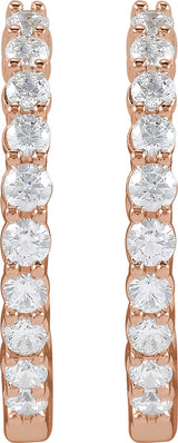 14K Gold Round Lab-Grown Diamond Inside-Outside Hoop Earrings – 1.5-3mm Stones - Rose Gold - view 13