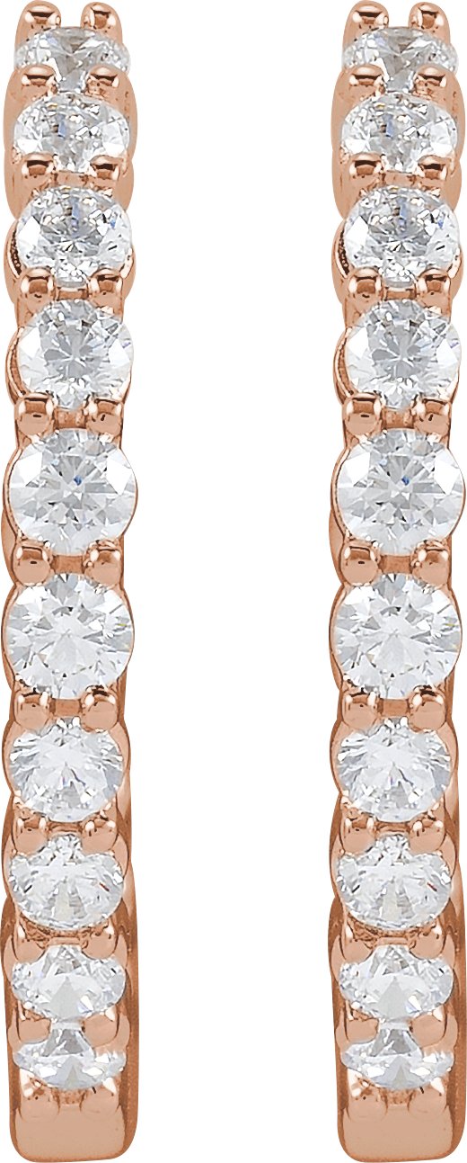 14K Gold Round Lab-Grown Diamond Inside-Outside Hoop Earrings – 1.5-3mm Stones - Rose Gold - view 13