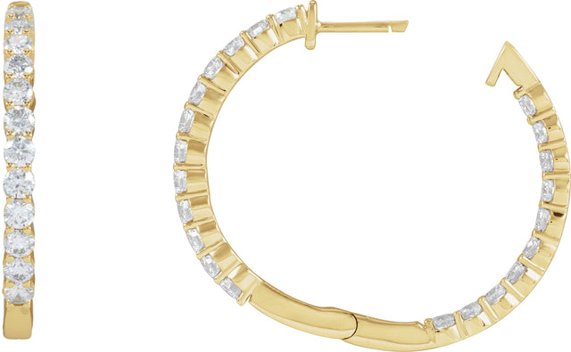 14K Gold Round Lab-Grown Diamond Inside-Outside Hoop Earrings – 1.5-3mm Stones - Yellow Gold - view 12