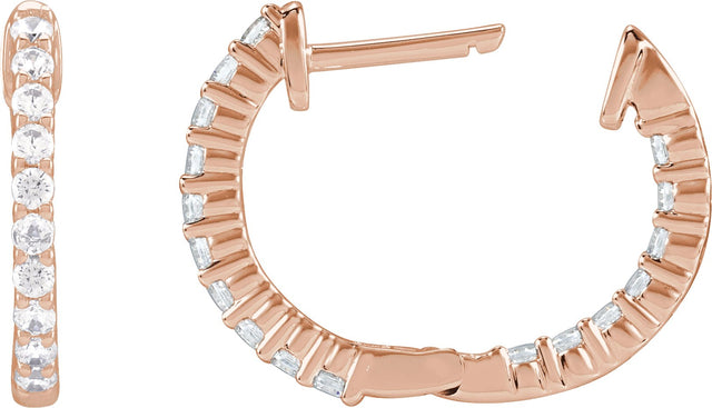 14K Gold Round Lab-Grown Diamond Inside-Outside Hoop Earrings – 1.5-3mm Stones - Rose Gold - view 12