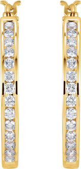 14K Gold Round Natural Diamond Accented Hoop Earrings - Yellow Gold - view 4