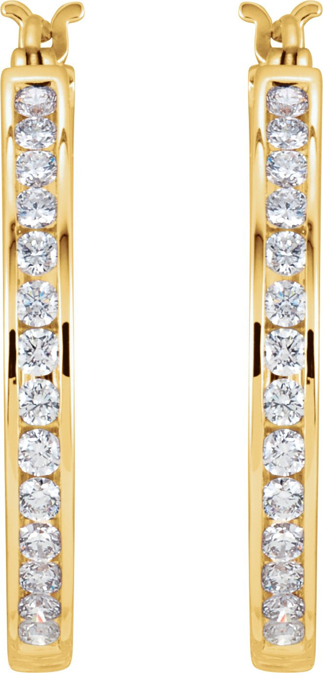 14K Gold Round Natural Diamond Accented Hoop Earrings - Yellow Gold - view 4