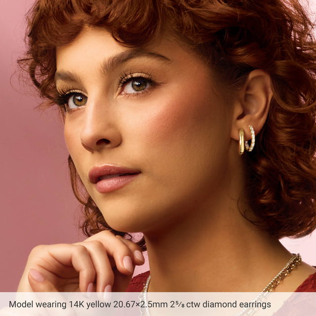 14K Gold Oval Natural Diamond Inside-Outside Hoop Earrings - Rose Gold - view 21