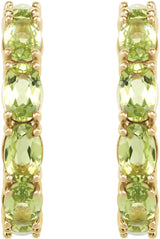 14K Gold Oval Natural Peridot Accented Hoop Earrings - Yellow Gold - view 4