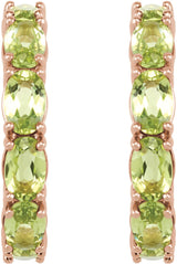14K Gold Oval Natural Peridot Accented Hoop Earrings - Rose Gold - view 7