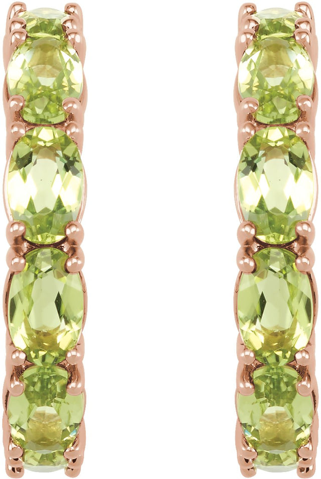14K Gold Oval Natural Peridot Accented Hoop Earrings - Rose Gold - view 7