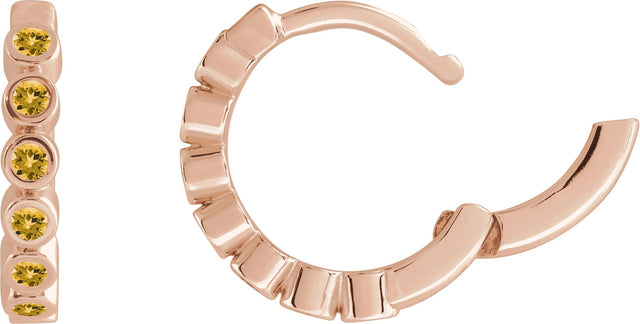 14K Gold Round Natural Citrine Hinged Hoop Earrings - Rose Gold - view 8