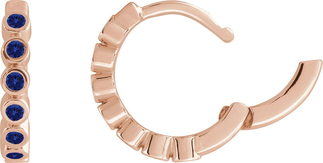 14K Gold Round Natural Blue Sapphire Hinged Hoop Earrings - Rose Gold - view 8