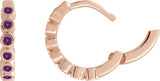14K Gold Round Natural Amethyst Hinged Hoop Earrings - Rose Gold - view 8