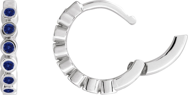 14K Gold Round Natural Blue Sapphire Hinged Hoop Earrings - White Gold - view 6