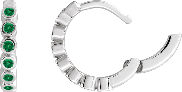 14K Gold Round Lab-Grown Emerald Hinged Hoop Earrings - White Gold - view 6