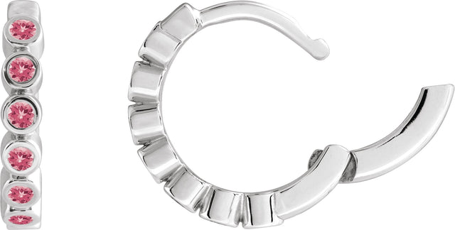 14K Gold Round Natural Pink Tourmaline Hinged Hoop Earrings - White Gold - view 6