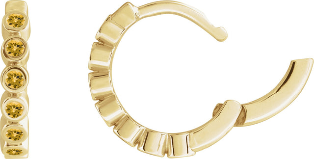 14K Gold Round Natural Citrine Hinged Hoop Earrings - Yellow Gold - view 6