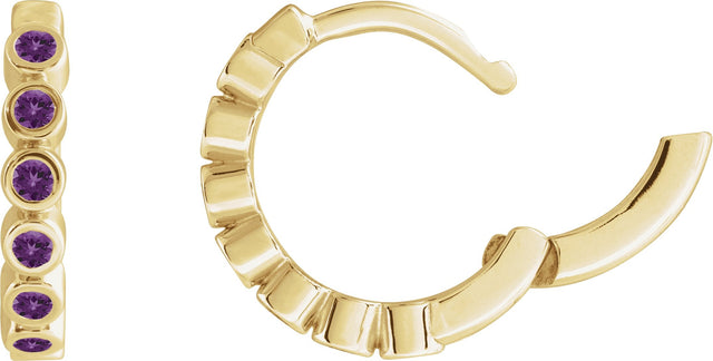 14K Gold Round Natural Amethyst Hinged Hoop Earrings - Yellow Gold - view 6