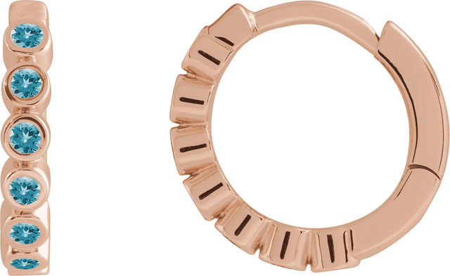 14K Gold Round Natural Blue Zircon Hinged Hoop Earrings - Rose Gold - view 6