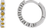 14K Gold Round Natural Citrine Hinged Hoop Earrings - White Gold - view 4