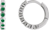 14K Gold Round Natural Emerald Hinged Hoop Earrings - White Gold - view 4