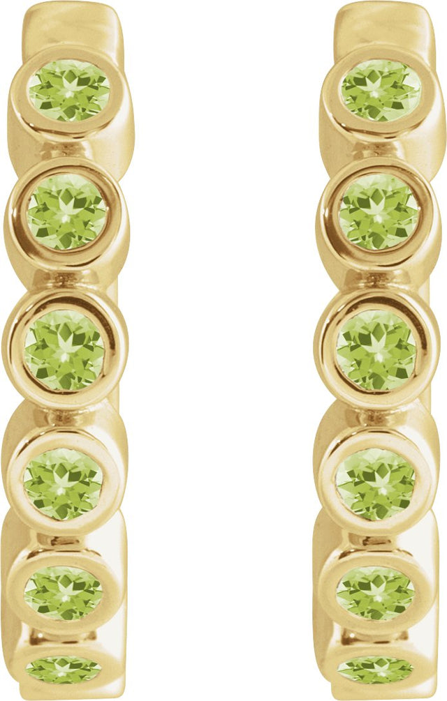 14K Gold Round Natural Peridot Hinged Hoop Earrings - Yellow Gold - view 5