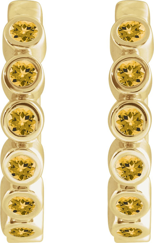 14K Gold Round Natural Citrine Hinged Hoop Earrings - Yellow Gold - view 5