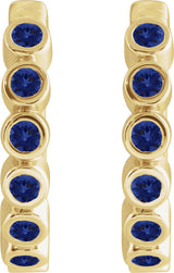 14K Gold Round Natural Blue Sapphire Hinged Hoop Earrings - Yellow Gold - view 5