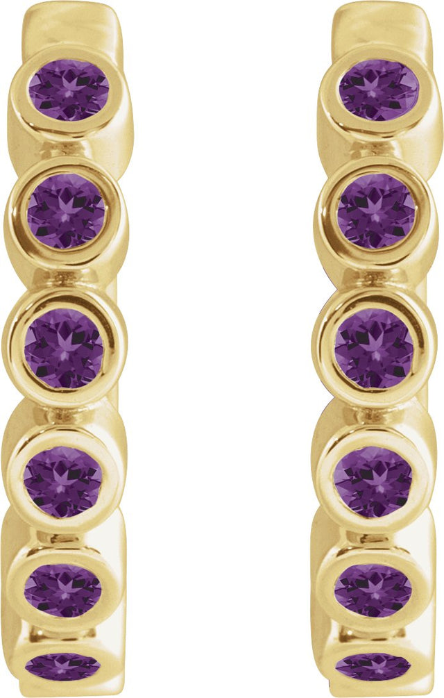 14K Gold Round Natural Amethyst Hinged Hoop Earrings - Yellow Gold - view 5