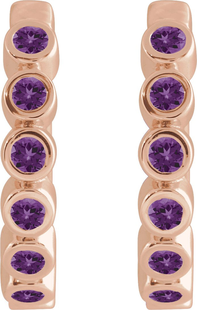14K Gold Round Natural Amethyst Hinged Hoop Earrings - Rose Gold - view 7