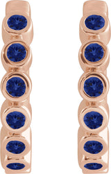 14K Gold Round Natural Blue Sapphire Hinged Hoop Earrings - Rose Gold - view 7