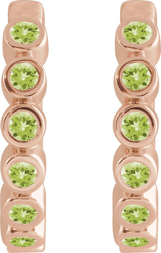 14K Gold Round Natural Peridot Hinged Hoop Earrings - Rose Gold - view 7