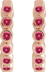 14K Gold Round Natural Ruby Hinged Hoop Earrings - Rose Gold - view 7