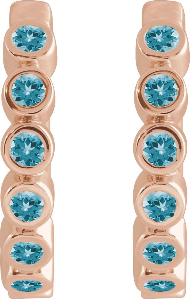 14K Gold Round Natural Blue Zircon Hinged Hoop Earrings - Rose Gold - view 7