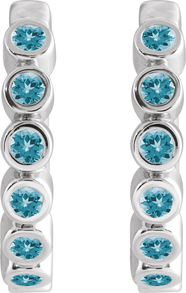 14K Gold Round Natural Blue Zircon Hinged Hoop Earrings - White Gold - view 5