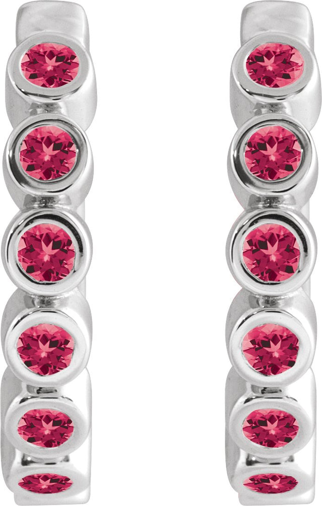 14K Gold Round Natural Ruby Hinged Hoop Earrings - White Gold - view 5