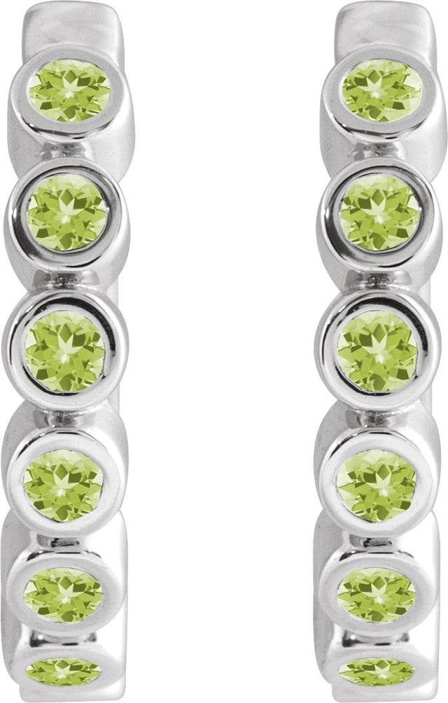 14K Gold Round Natural Peridot Hinged Hoop Earrings - White Gold - view 5