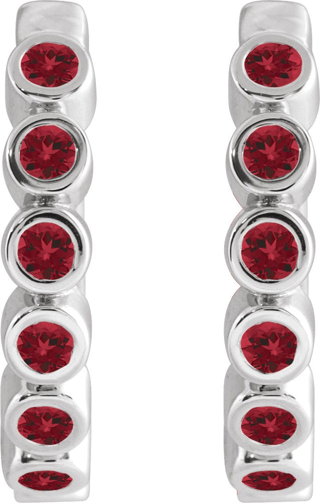 14K Gold Round Natural Mozambique Garnet Hinged Hoop Earrings - White Gold - view 5