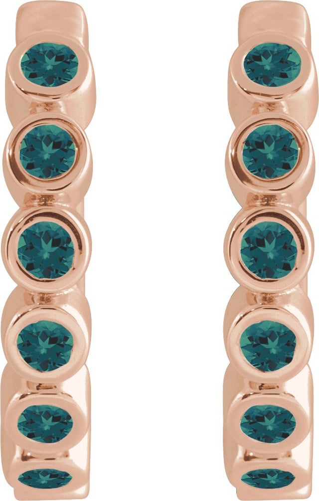 14K Gold Round Lab-Grown Alexandrite Hinged Hoop Earrings - Rose Gold - view 7