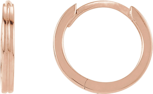 14K Gold Grooved Huggie Hoop Earrings - Rose Gold