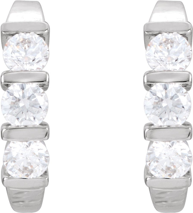 14K Gold Round Lab-Grown Diamond Three-Stone J-Hoop Earrings - White Gold - view 6