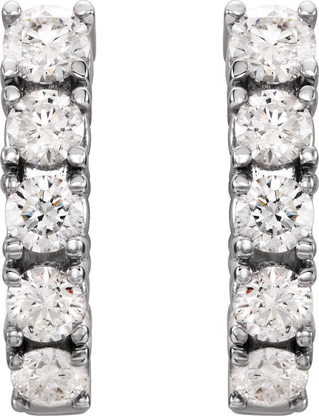 14K Gold Round Lab-Grown Diamond Accented J-Hoop Earrings - White Gold - view 4