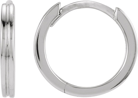 14K Gold Grooved Huggie Hoop Earrings - White Gold