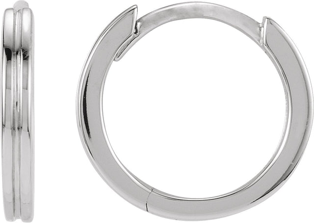 14K Gold Grooved Huggie Hoop Earrings - White Gold