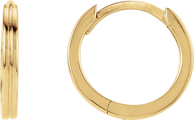 14K Gold Grooved Huggie Hoop Earrings - Yellow Gold