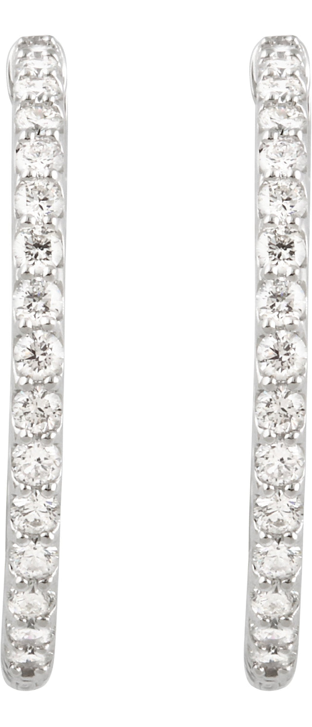 14K Gold Round Lab-Grown Diamond Inside-Outside Hoop Earrings - White Gold - view 6