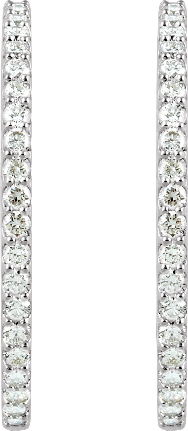 14K Gold Round Lab-Grown Diamond Inside-Outside Hoop Earrings - White Gold - view 9