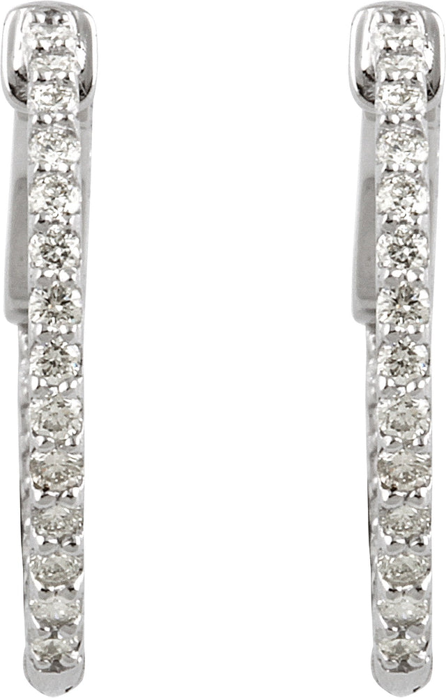 14K Gold Round Lab-Grown Diamond Inside-Outside Hoop Earrings - White Gold - view 6