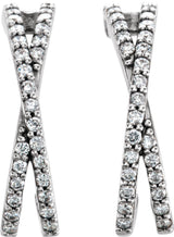Platinum Round Natural Diamond Criss-Cross J-Hoop Earrings - view 4